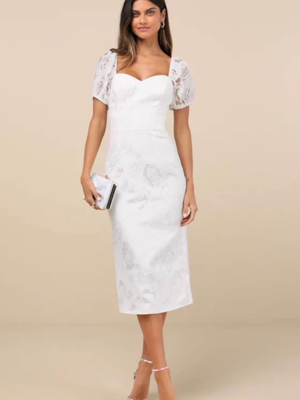 Lulu's White Lace Sweetheart Midi Dress